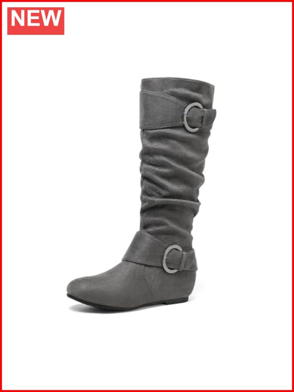 Faux Suede Knee High Low Wedge Heel Pull On Boots